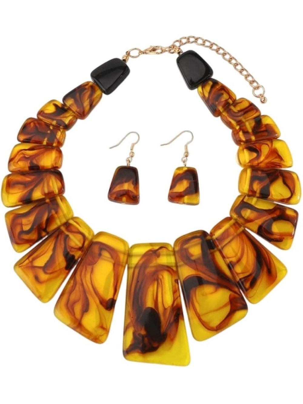 Bold Vintage Amber Swirl Statement Necklace and Earrings Set